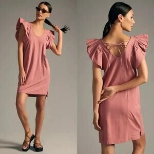 Anthropologie Daily Practice Malibu Creek Flutter-Sleeve Tee Dress XS Dusty Pink